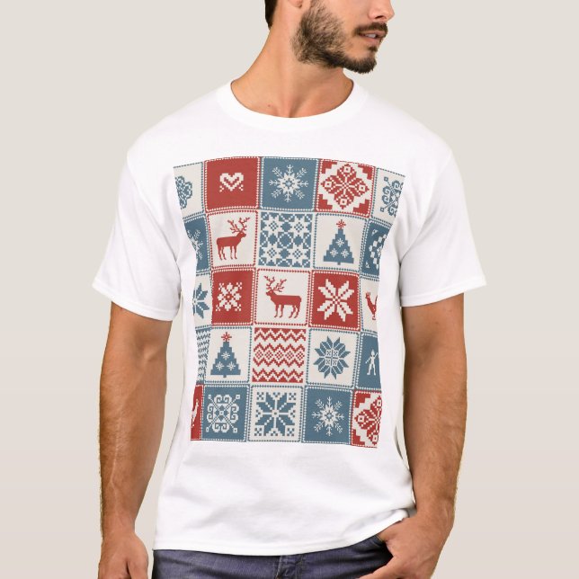 Camiseta Estilo de mosaico: Navidades Patrón Ornamental (Anverso)