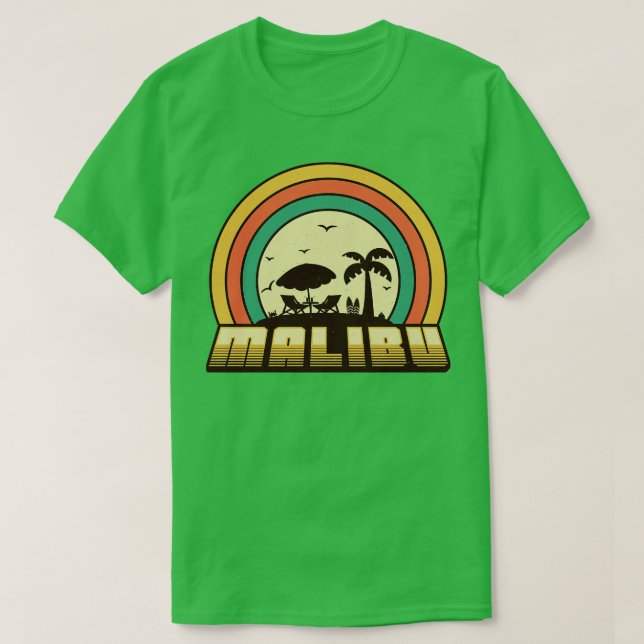Camiseta Estilo de sol retro de la playa de Malibu (Diseño del anverso)