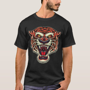 Camiseta Estilo de tatuaje antiguo de cabeza de tigre