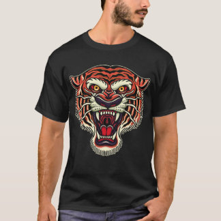 Camiseta Estilo de tatuaje antiguo de cabeza de tigre