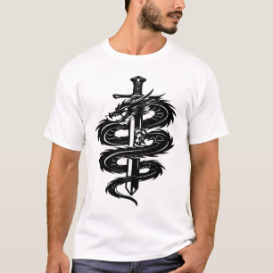 Camiseta Estilo de Tatuaje de Espada Envuelta en Dragón