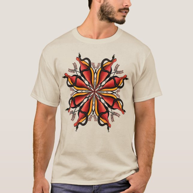 Camiseta Estilo de tatuaje de flor de las serpientes de gót (Anverso)
