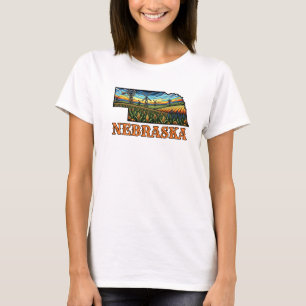 Camiseta Estilo de tatuaje de Nebraska con campos de maíz