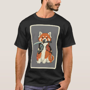 Camiseta Estilo de tatuaje de panda rojo samurái