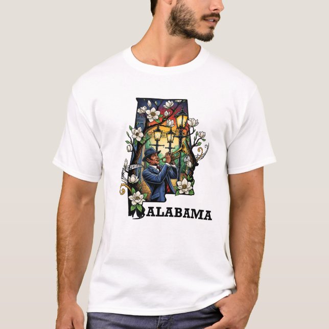 Camiseta Estilo de tatuaje del estado de Alabama - Jazz y M (Anverso)