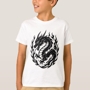 Camiseta Estilo de Tatuaje Dragón de Fuego Enroscado