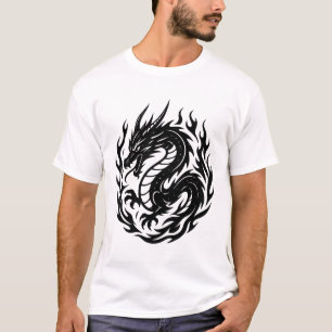 Camiseta Estilo de Tatuaje Dragón de Fuego Enroscado