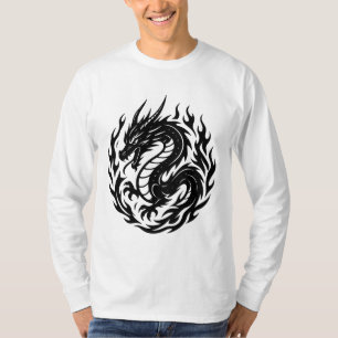 Camiseta Estilo de Tatuaje Dragón de Fuego Enroscado