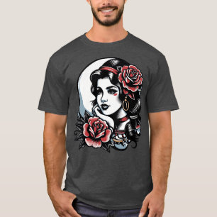 Camiseta Estilo de tatuaje tradicional gitano-Chica-america