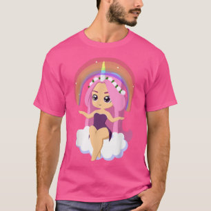 Camiseta Estilo de teoría Kawaii Anime Chica Rainbow Unicor