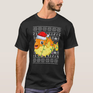 Camiseta Estilo dulce feo Xmas Luces Santa Puffer Fish C