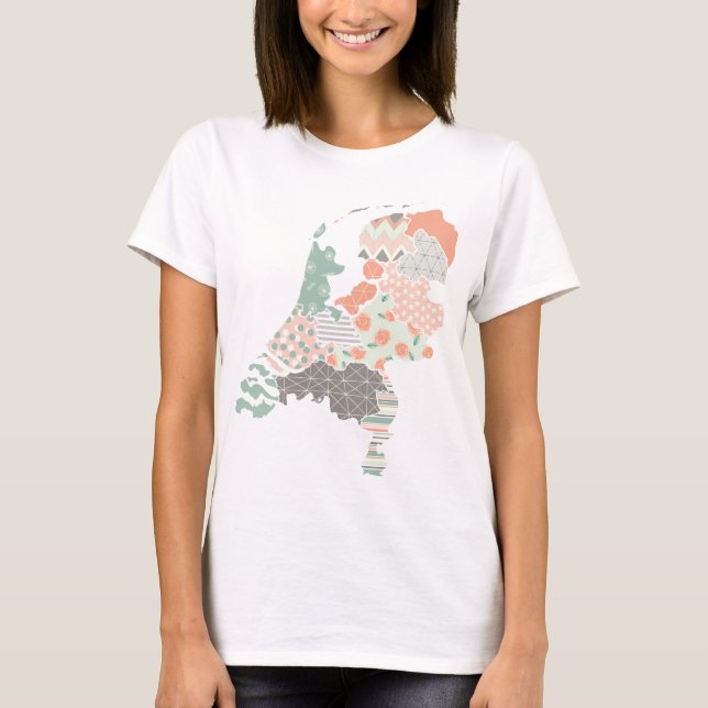 Camiseta Estilo geométrico del remiendo del mapa de la (Anverso)