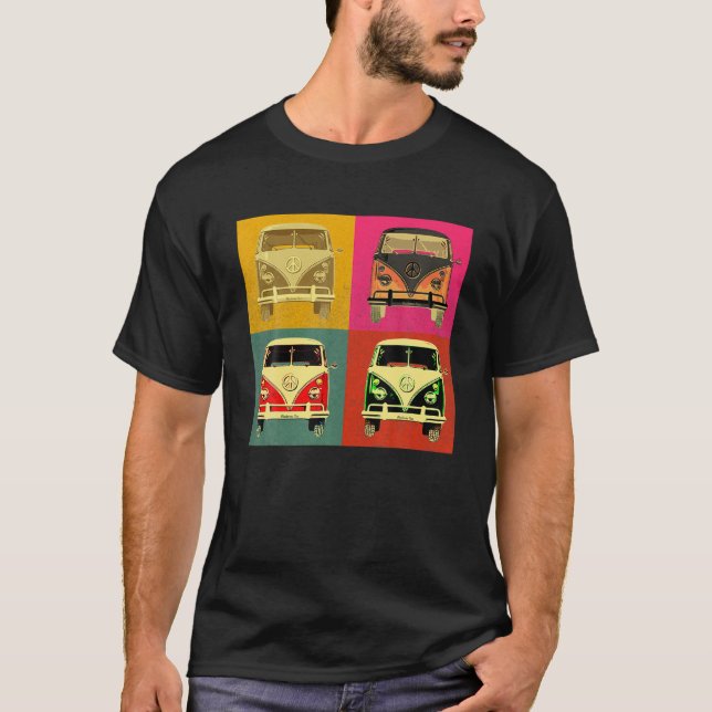 Camiseta Estilo Hippie Micro Bus Van Pop de los años 60 (Anverso)