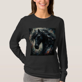 Camiseta Estilo Impresionista Caballo Oscuro Manga Larga