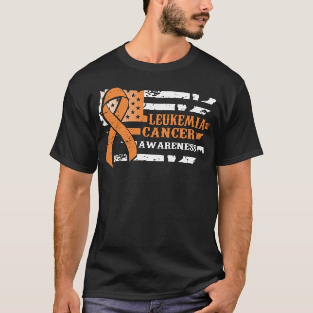 Camiseta Estilo incómodo EE.UU. Bandera Leucemia Sensibiliz (Anverso)