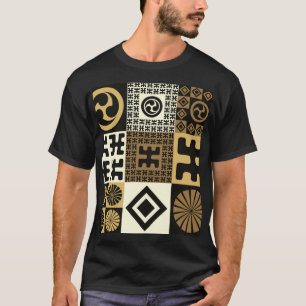 Camiseta Estilo japonés, patrones de oro negro sin costura.