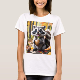 Camiseta Estilo kawaii lindo Raccoon ambiente otoño