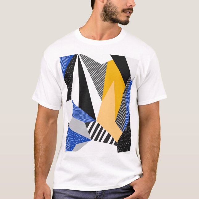 Camiseta Estilo Memphis: Collage geométrico creativo. (Anverso)