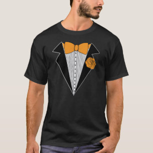 Camiseta Estilo negro del smoking con Bowtie anaranjado y