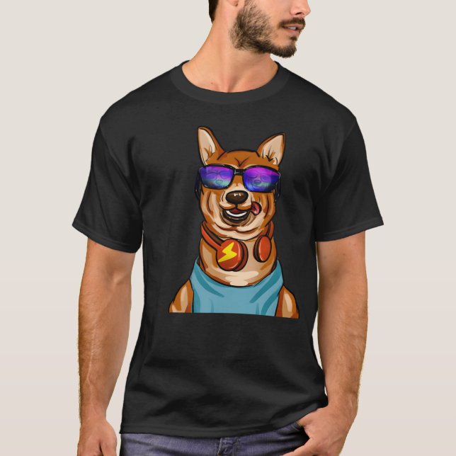 Camiseta Estilo Perro Y Auriculares De Música (Anverso)