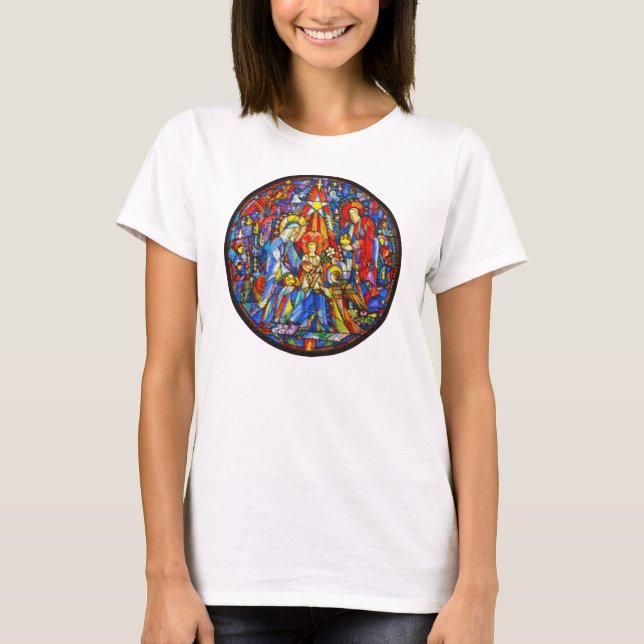 Camiseta Estilo pintado natividad del vitral (Anverso)