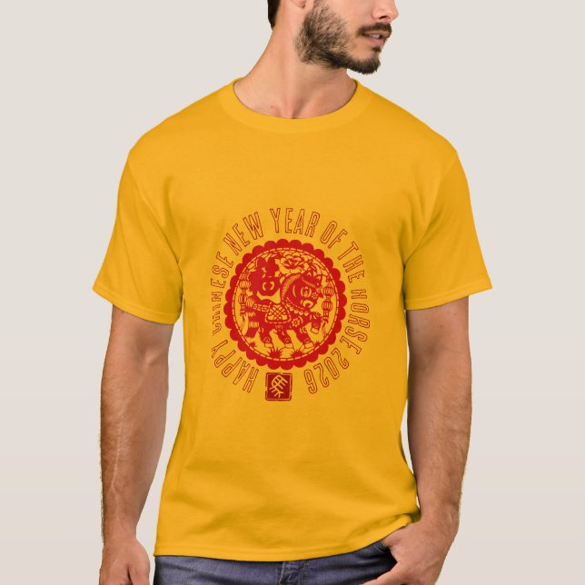 Camiseta estilo recorte de papel de Caballo Rojo (Anverso)