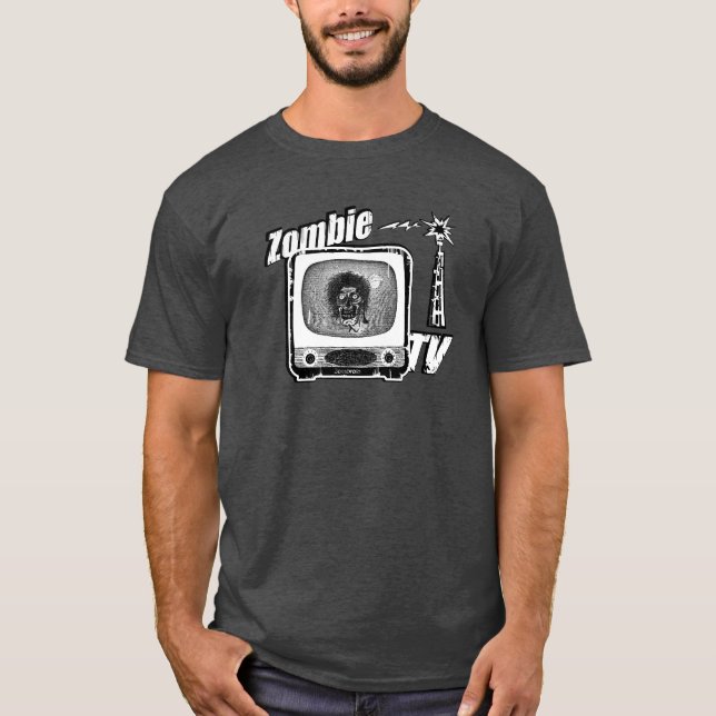Camiseta Estilo retro 3 del zombi TV negro y blanco (Anverso)