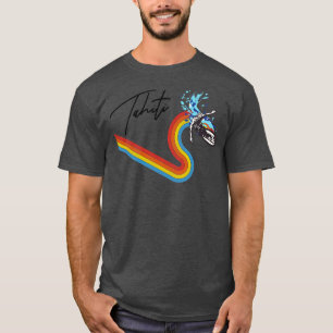 Camiseta Estilo Retro 7080 Surfing Rainbow Wave Tahiti