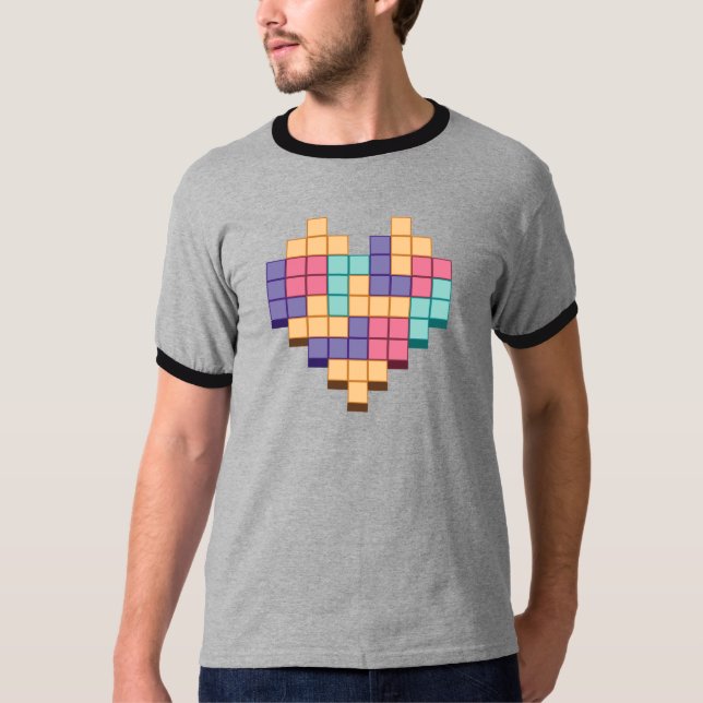 Camiseta Estilo retro de corazón de juego de bloques (Anverso)