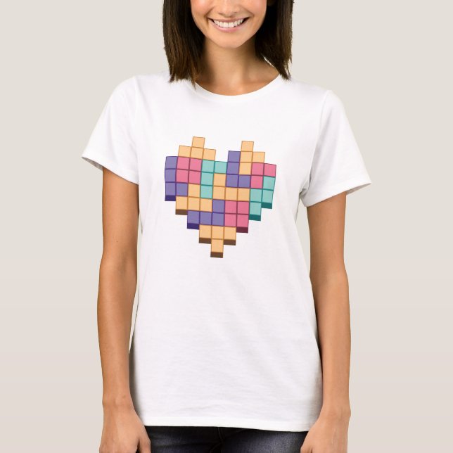 Camiseta Estilo retro de corazón de juego de bloques (Anverso)