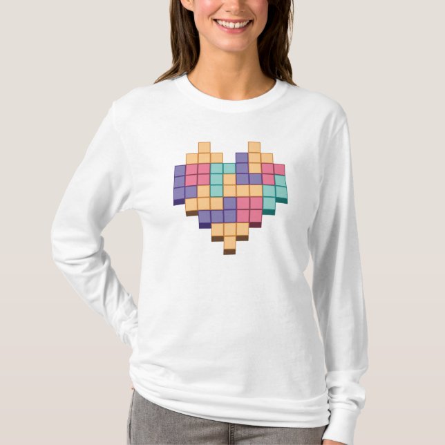 Camiseta Estilo retro de corazón de juego de bloques (Anverso)