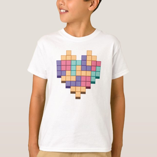 Camiseta Estilo retro de corazón de juego de bloques (Anverso)