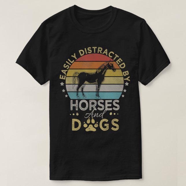 Camiseta Estilo retro fácilmente distrado por caballos y pe (Diseño del anverso)