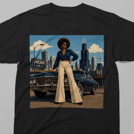 Camiseta Estilo Retro Mujer Negra Alma de Chicago Años 70