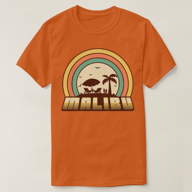 Camiseta Estilo Retro Sunset De La Playa De Malibu (Diseño del anverso)
