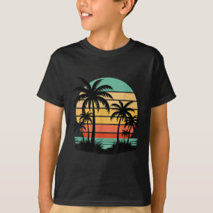 Camiseta Estilo Retro Tropical Vintage Sunset Beach Palm Tr