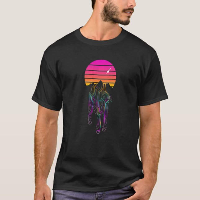 Camiseta Estilo Rocket Sunset Synthwave Retro 80 (Anverso)
