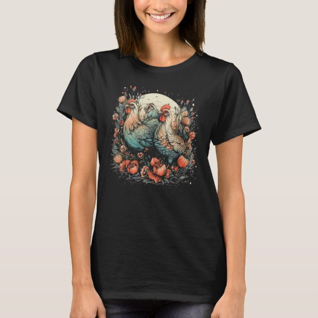 Camiseta Estilo rústico de campo Botánicos Gallinas Flor Ja (Anverso)