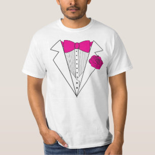 Camiseta Estilo Tuxedo con Bowtie rosa y rosa rosa