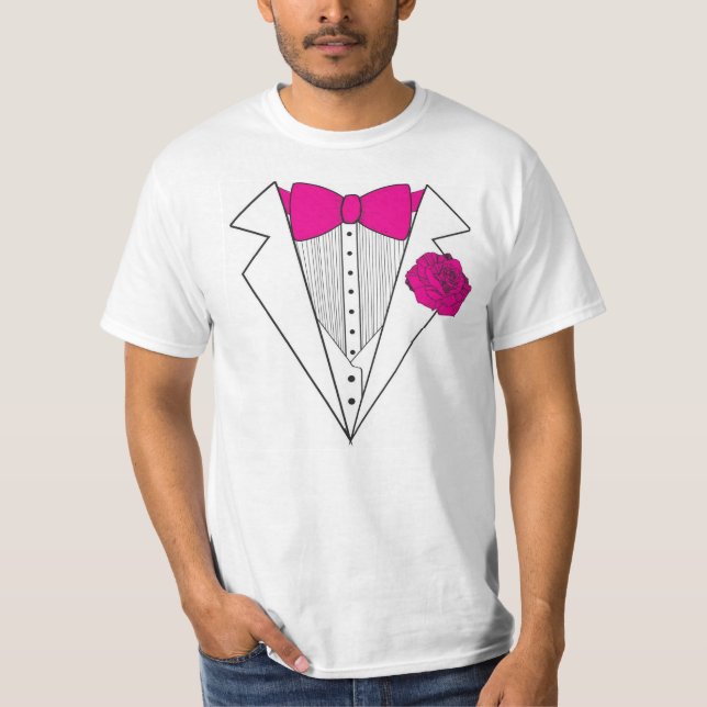 Camiseta Estilo Tuxedo con Bowtie rosa y rosa rosa (Anverso)