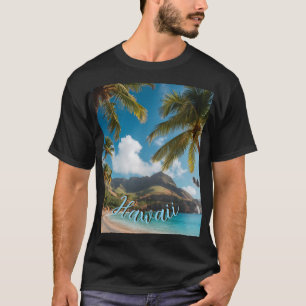 Camiseta Estilo vintage hawaiano palmeras mar azules cielo 