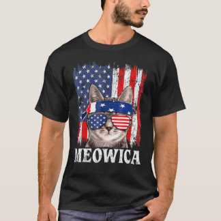 Camiseta Estilo Vintage Meowica Cat 4 De Julio American Fla