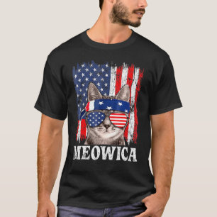Camiseta Estilo Vintage Meowica Cat 4 De Julio American Fla
