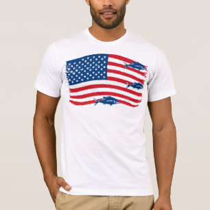 Camiseta Estilo vintage Pescado Bandera Americana Azul Rojo