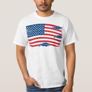 Camiseta Estilo vintage Pescado Bandera Americana Azul Rojo
