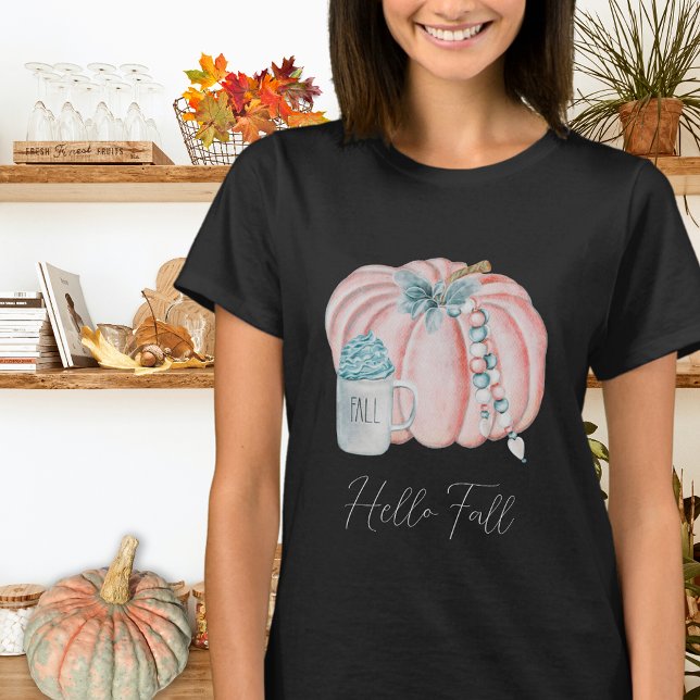 Camiseta Estiloso acuarela calabazas azul rosa otoño (Subido por el creador)