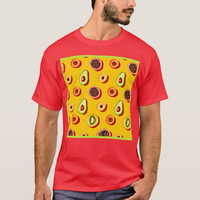 Camiseta Estiloso patrón de frutas neón (Anverso)