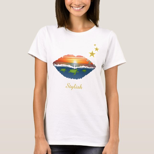 Camiseta Estilosos labios, estrellas y caligrafía del amane (Anverso)