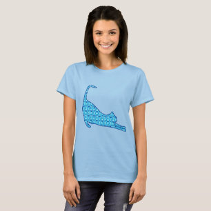 Camiseta Estirando silueta de gato en un patrón azul de Lot