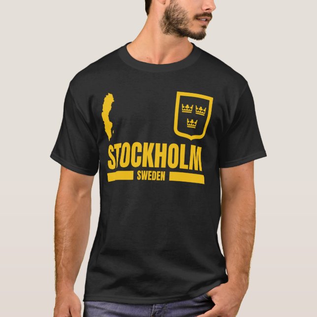 Camiseta Estocolmo con pabellón de Suecia, Emblema de Estoc (Anverso)